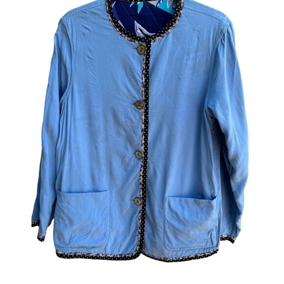 Koos Of Course Vintage Silk Womens Reversible Blue Floral Button Jacket Blazer S - Picture 4 of 11